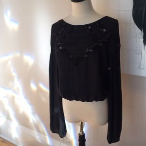 Free People balloon Sleeve black blouse
